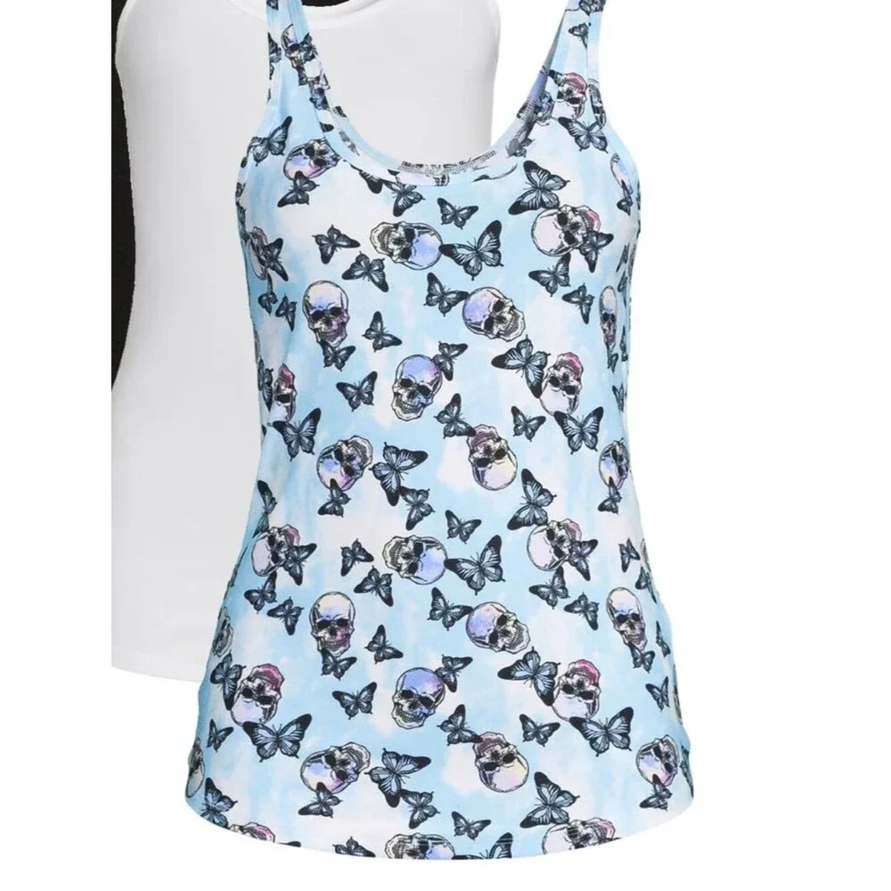 No Boundaries Juniors' scoop neck "Skull and Butterfly" Tank Top - Picture 7 of 8